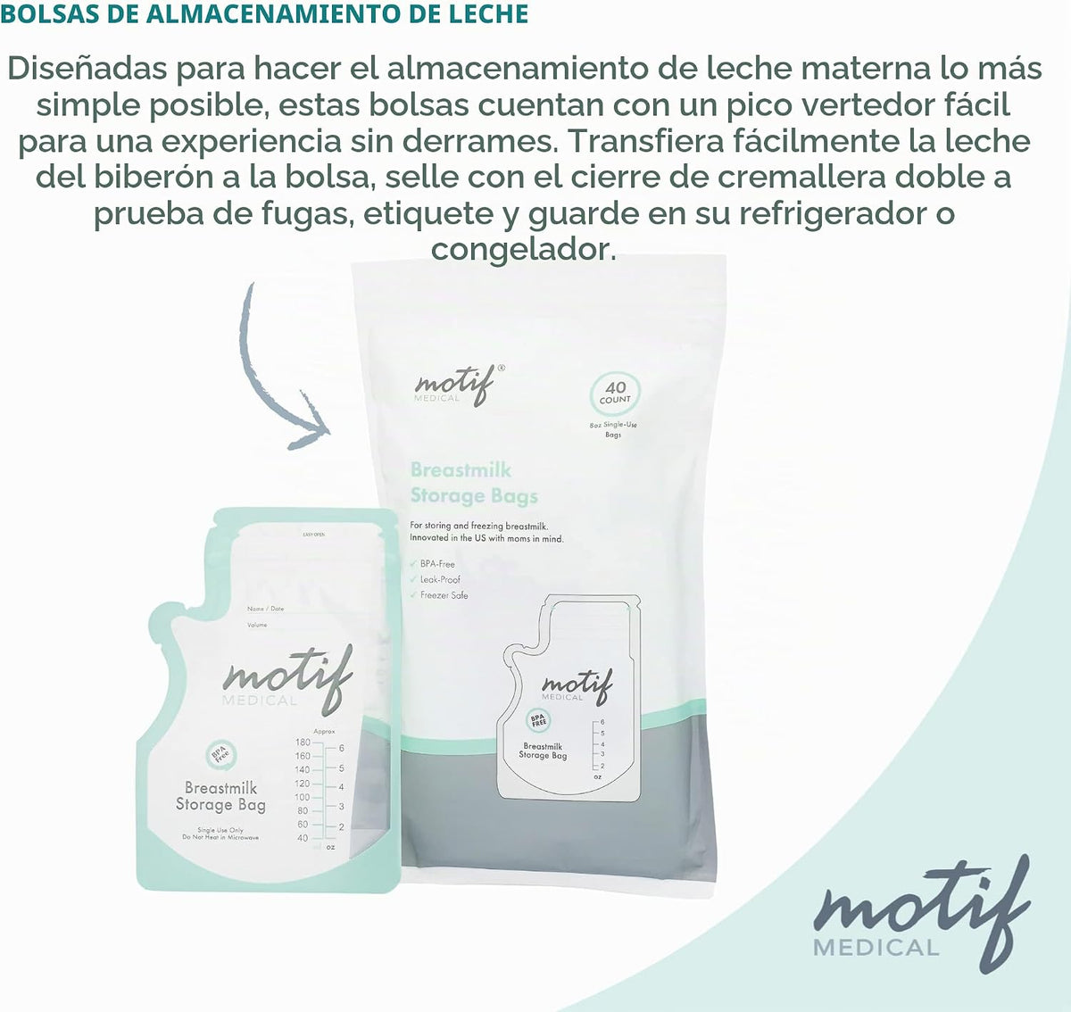 Motif Medical Bolsas de almacenamiento de leche materna, 40 unidade...