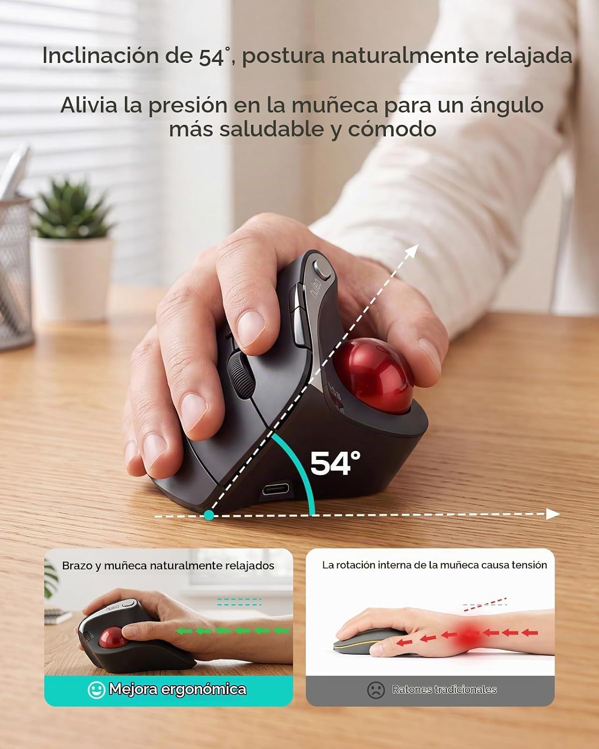 Nulea Ratón inalámbrico M506 Trackball, control ergonómico vertical...