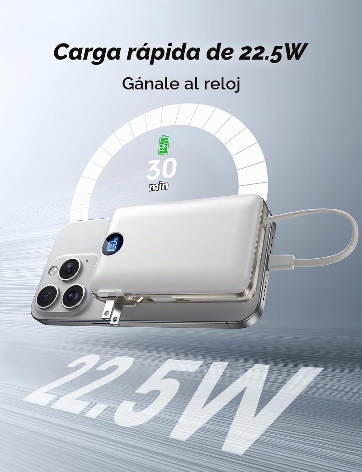 Cargador portátil de 50000 mAh con cables integrados y enchufe de p...