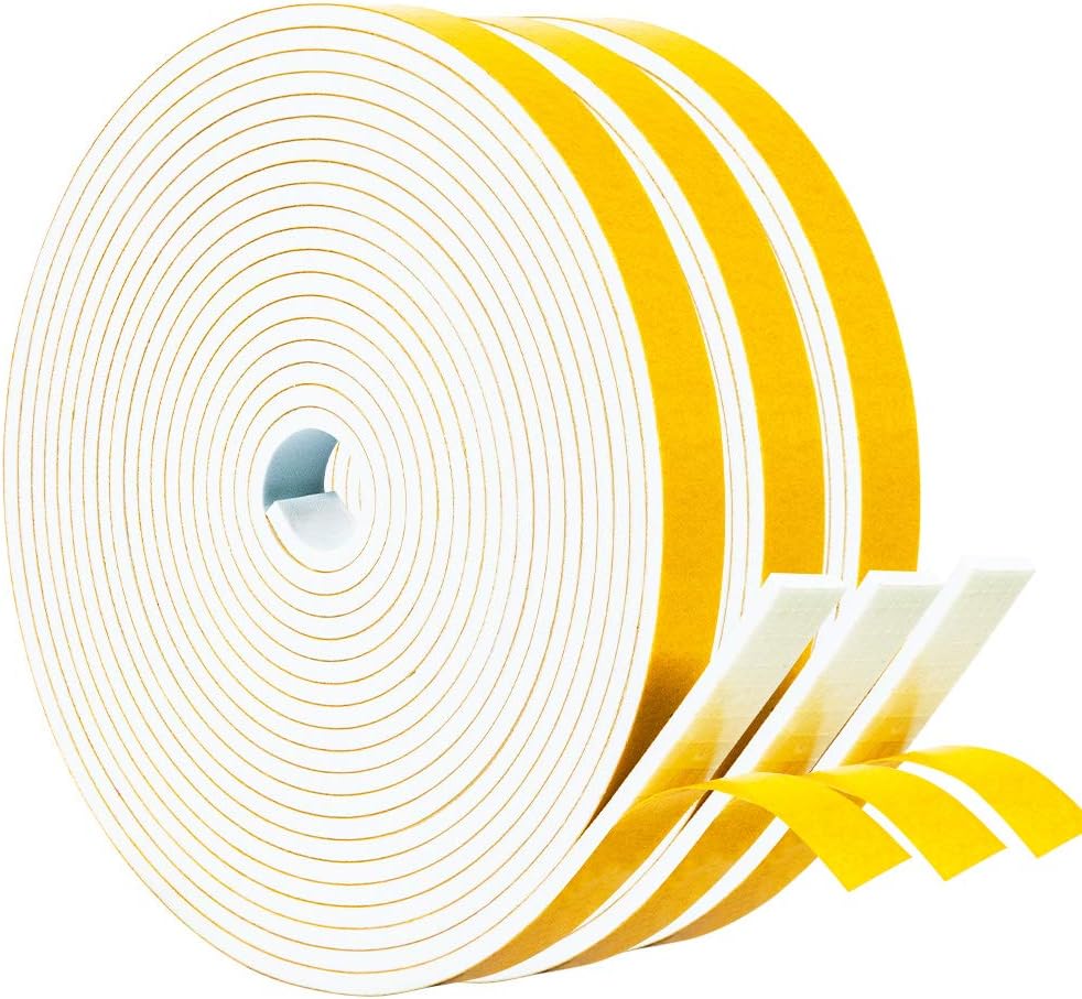 Yotache 3 rollos de cinta adhesiva de espuma blanca para aislamient...