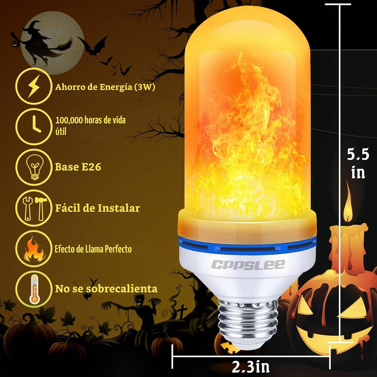 CPPSLEE Bombillas LED de llama mejoradas, 4 modos de luz parpadeant...