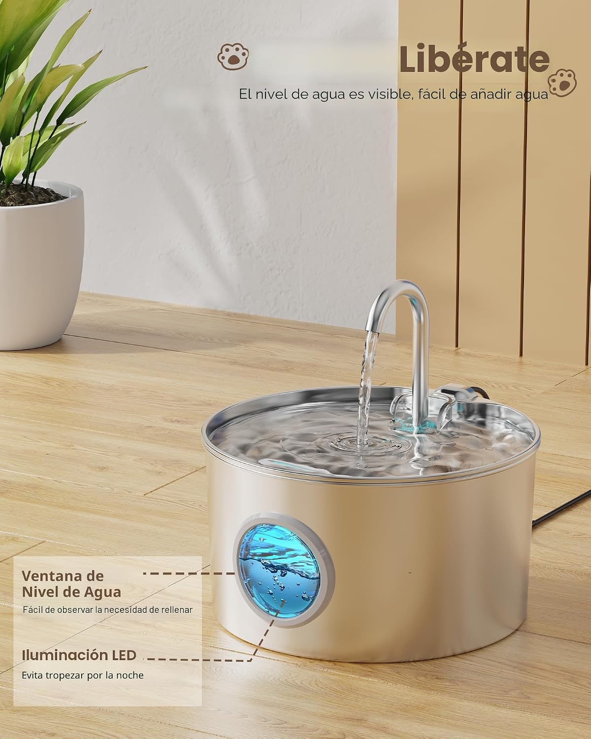 Fuente de agua para gatos de acero inoxidable: fuente para gatos de...