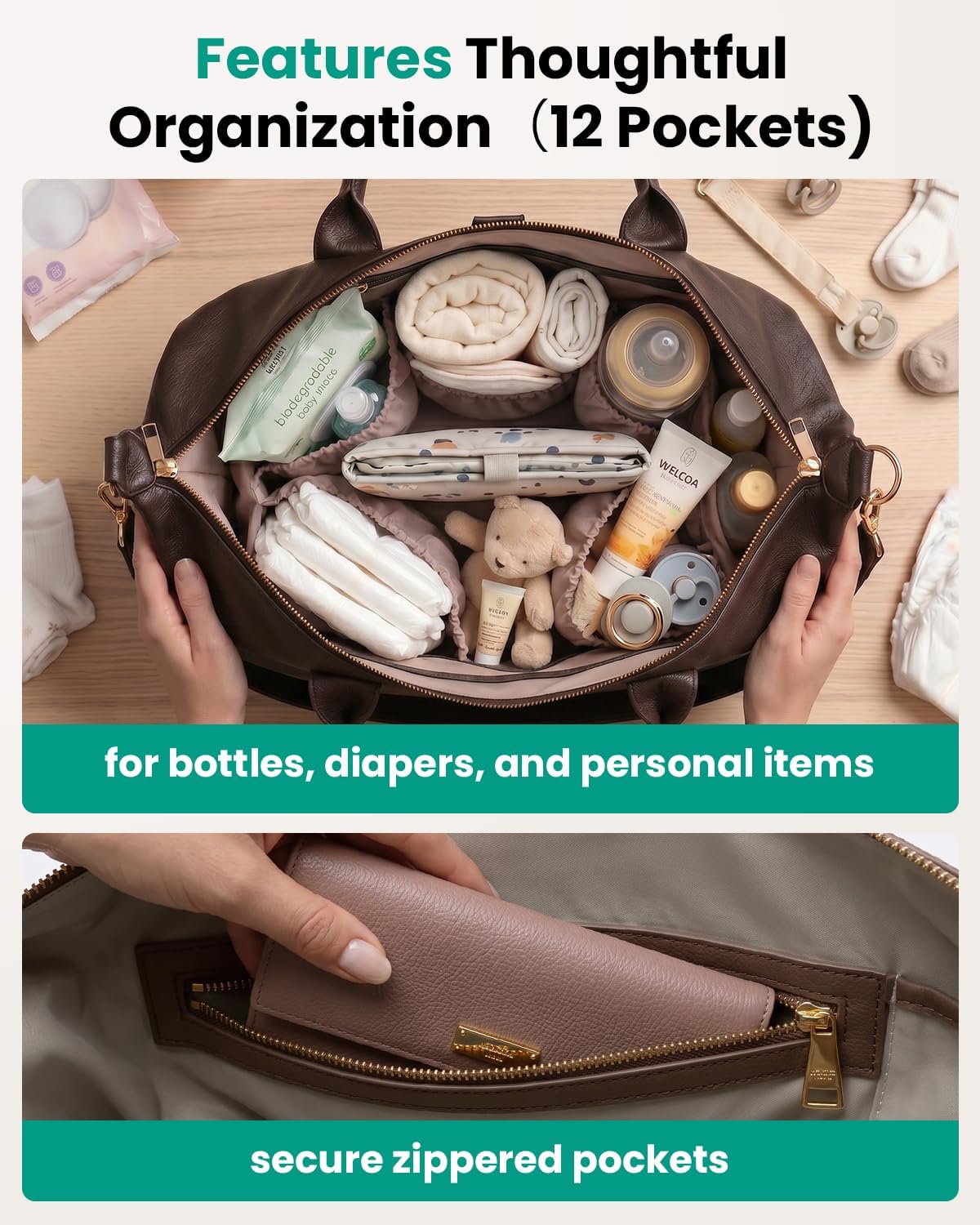 MINKARS Bolsa de pañales moderna - Bolsa de hospital de cuero vegan...