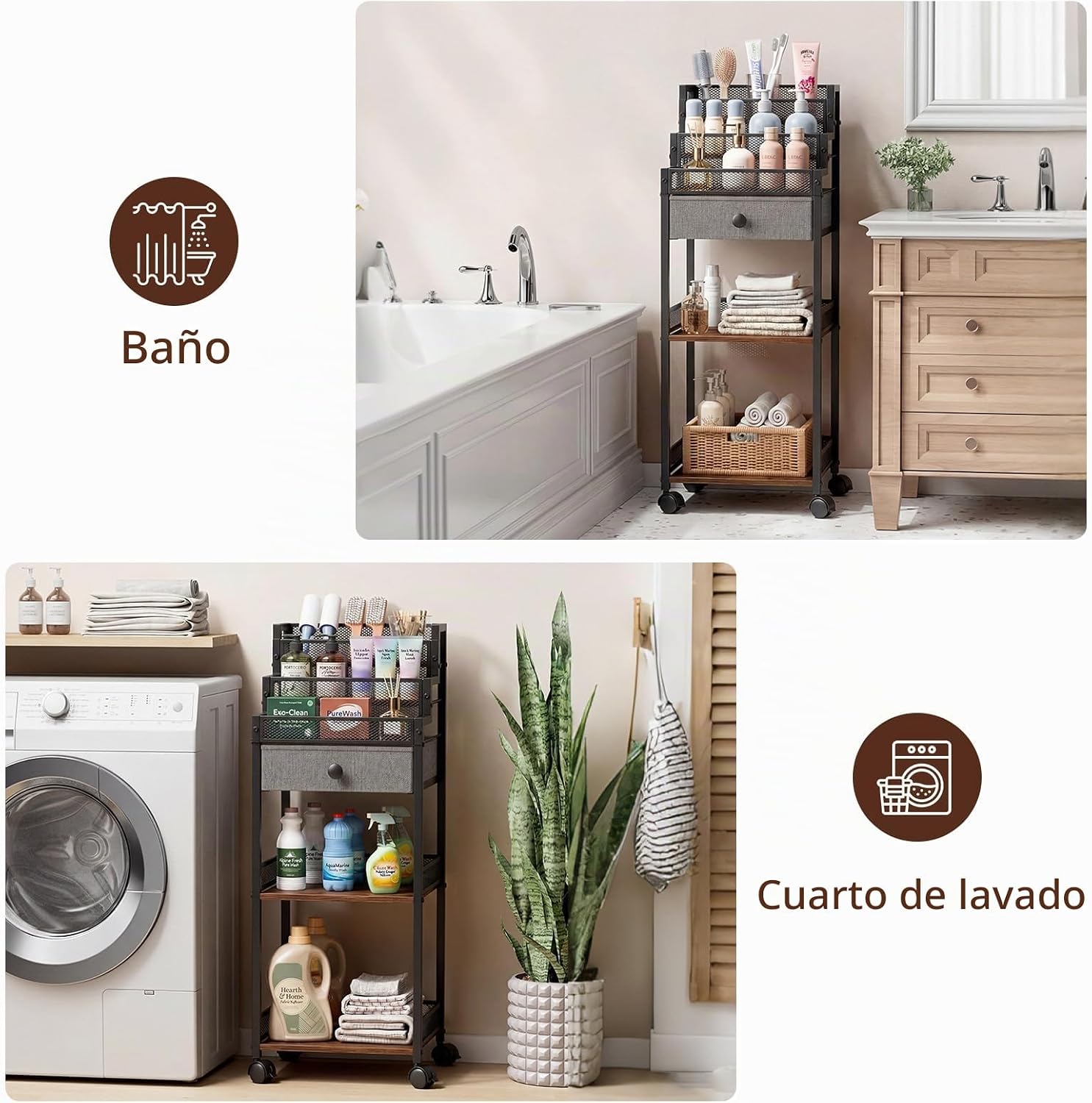 Carrito organizador de maquillaje Plaviya con cajón para tocador y...