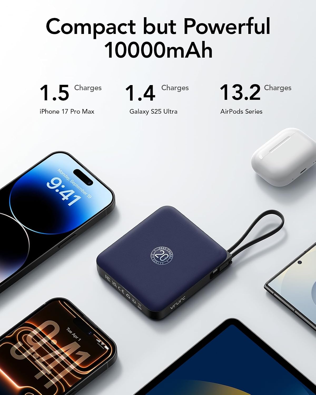 Cargador portátil VRURC con 4 cables incorporados, carga rápida de...