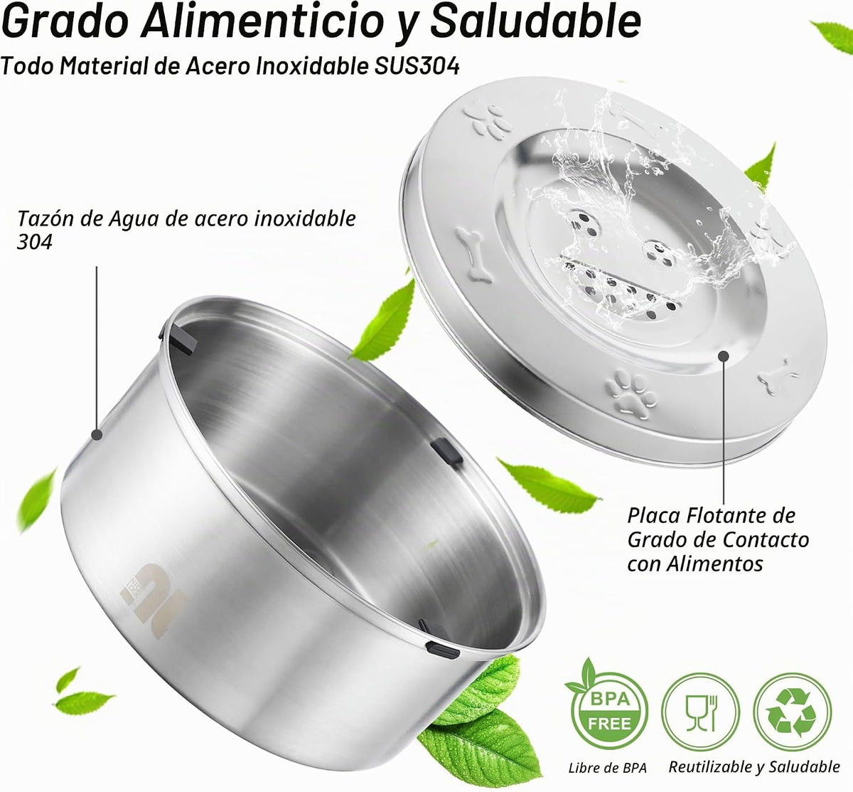 nicelock Cuenco de agua para perros de 3 litros\/0.8 galones, sin d...