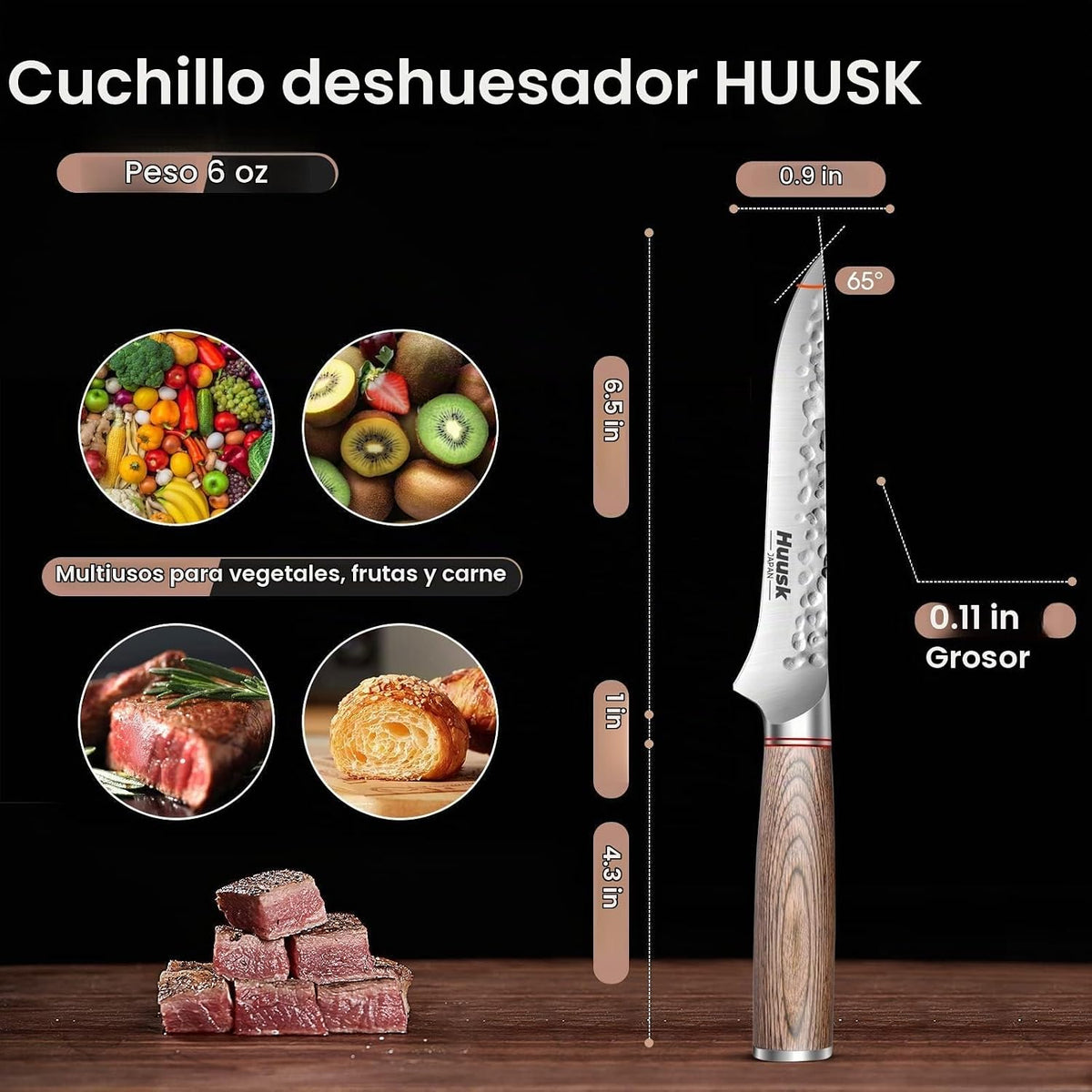 Huusk Cuchillo deshuesador para cortar carne, cuchillo de filete ja...