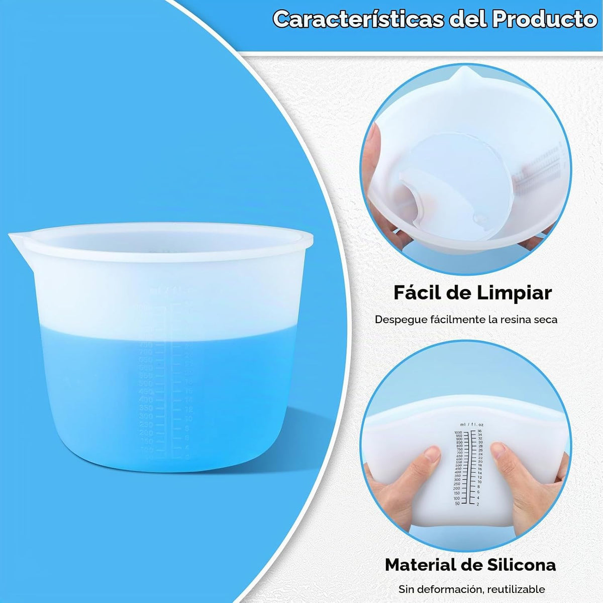 Gartful Tazas de medición de silicona reutilizables de 1000 ml, taz...