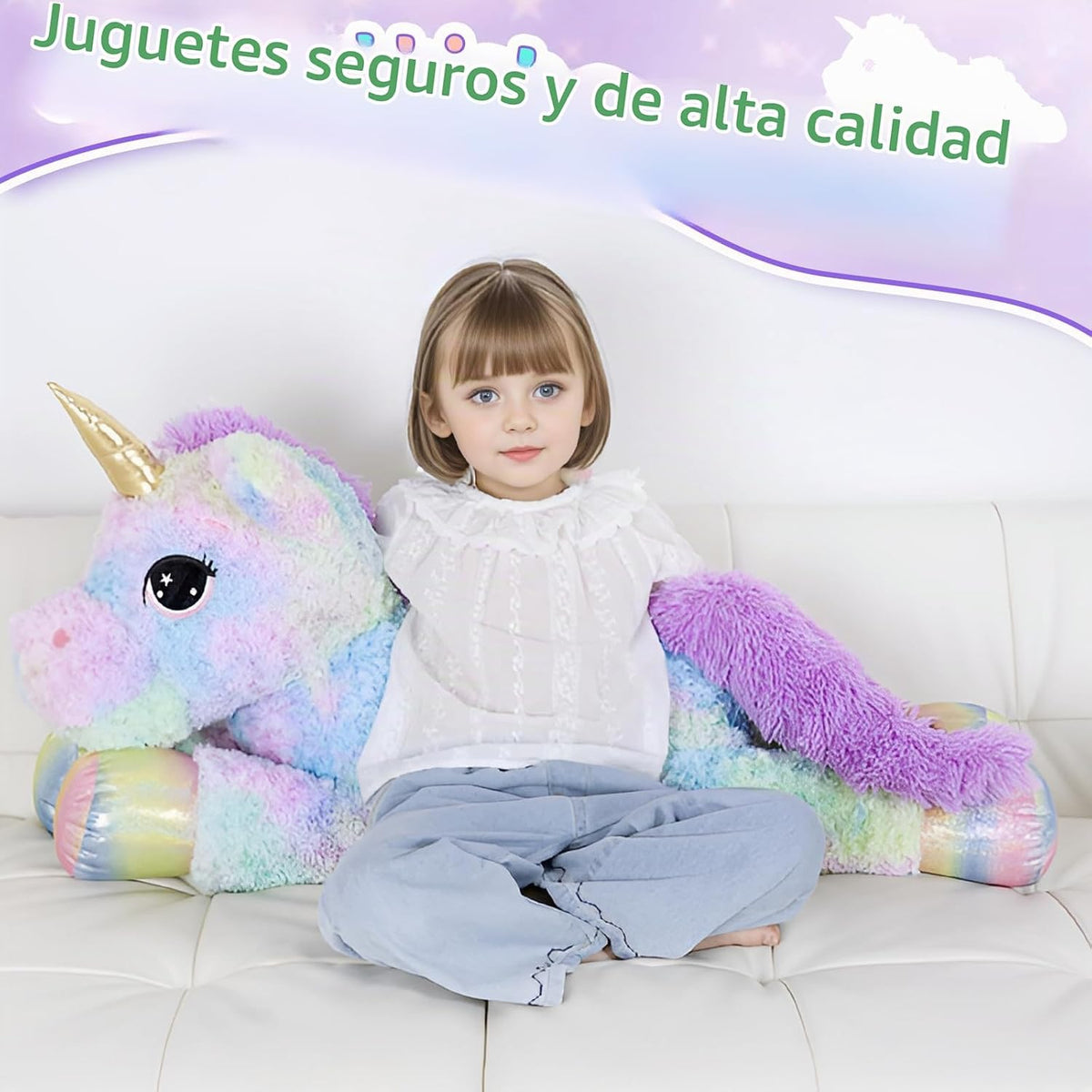 FFxiong almohada de peluche de unicornio arcoíris gigante de 44 pul...