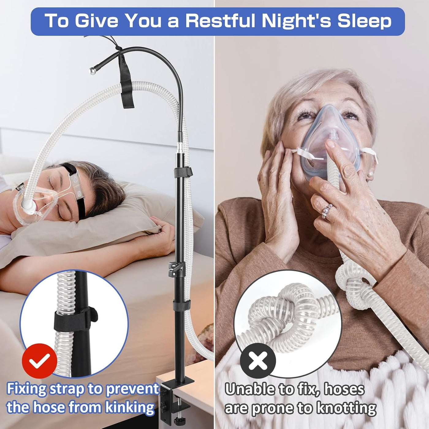 IKSTAR Soporte de manguera CPAP para cama, colgador retráctil de tu...