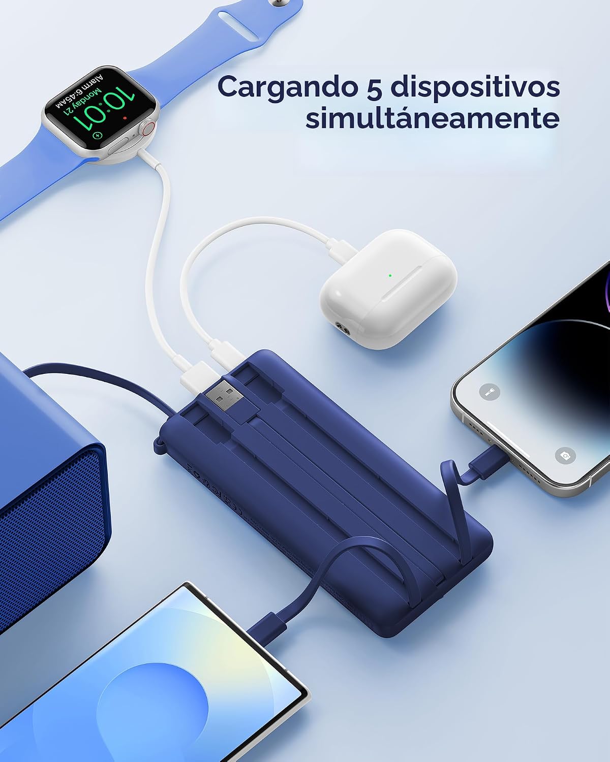 VRURC Cargador portátil, 4 cables integrados y banco de energía con...