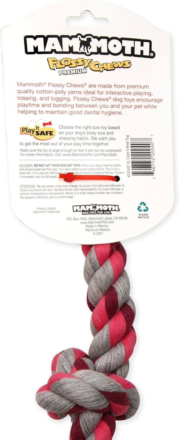 Mammoth Flossy Chews - Tirador de cuerda multicolor de 5 nudos, jug...