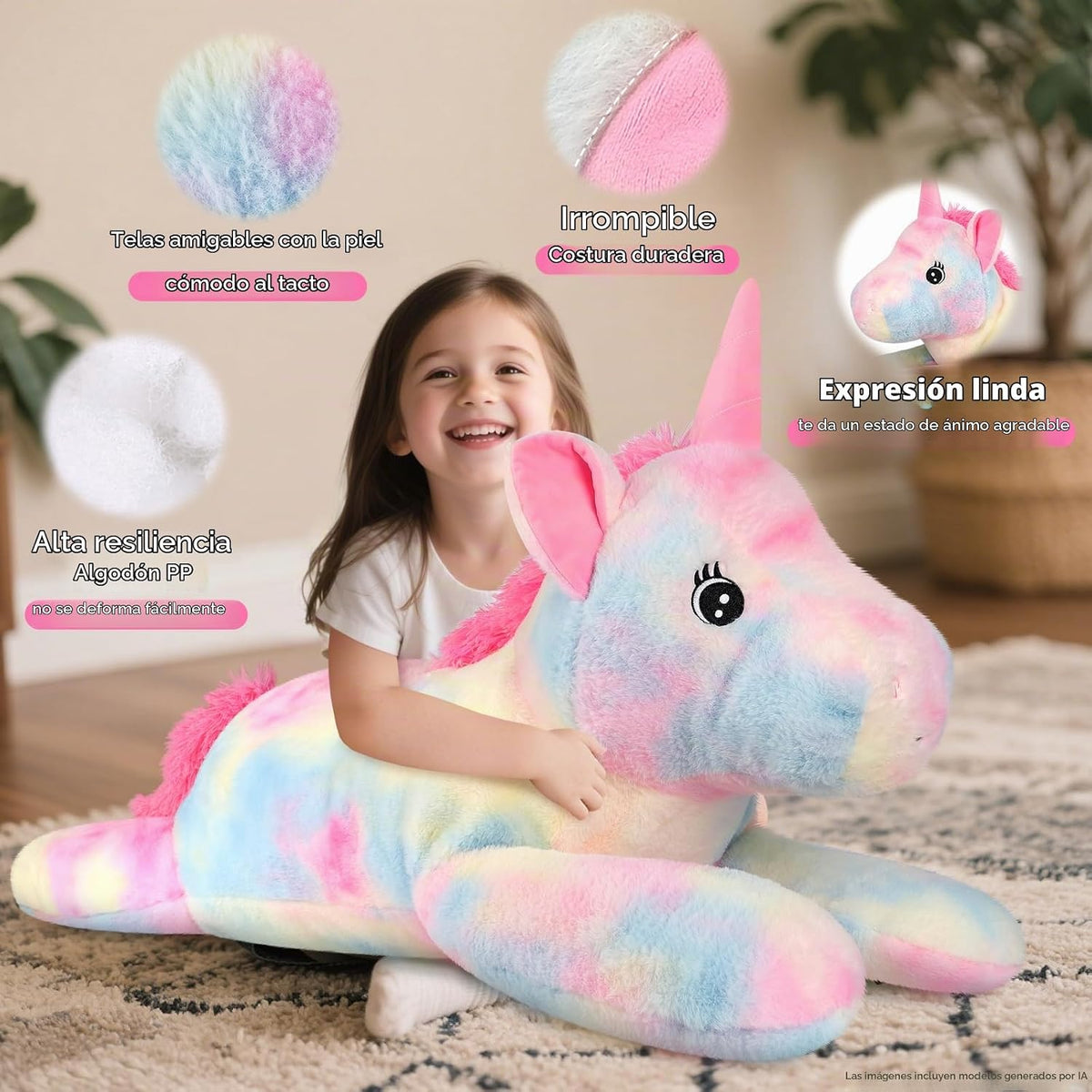 SuzziPals Peluche de unicornio gigante de 43 pulgadas, juguetes de...
