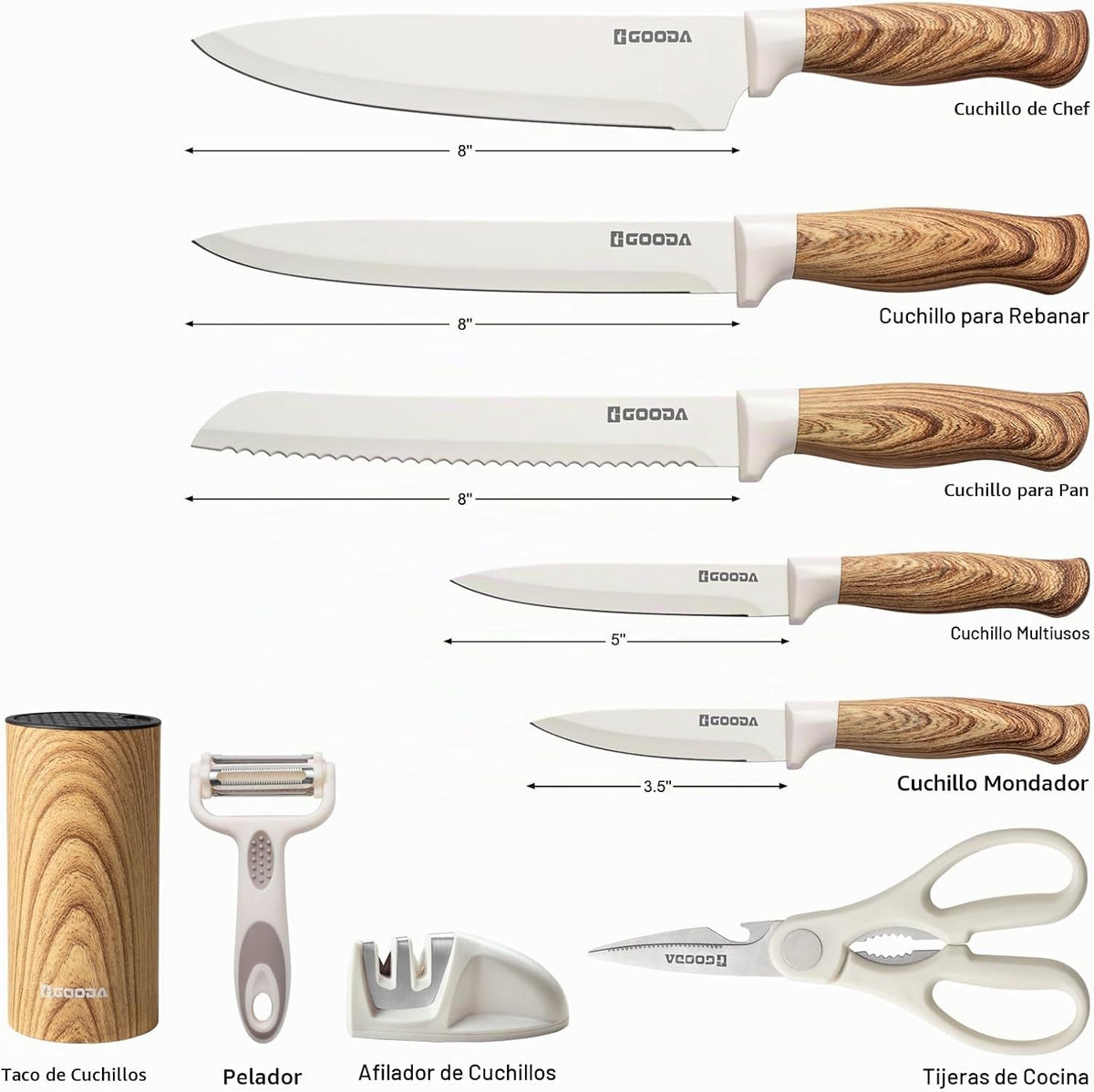 Juego de cuchillos, GOODA juego de 9 piezas de cuchillos de cocina...