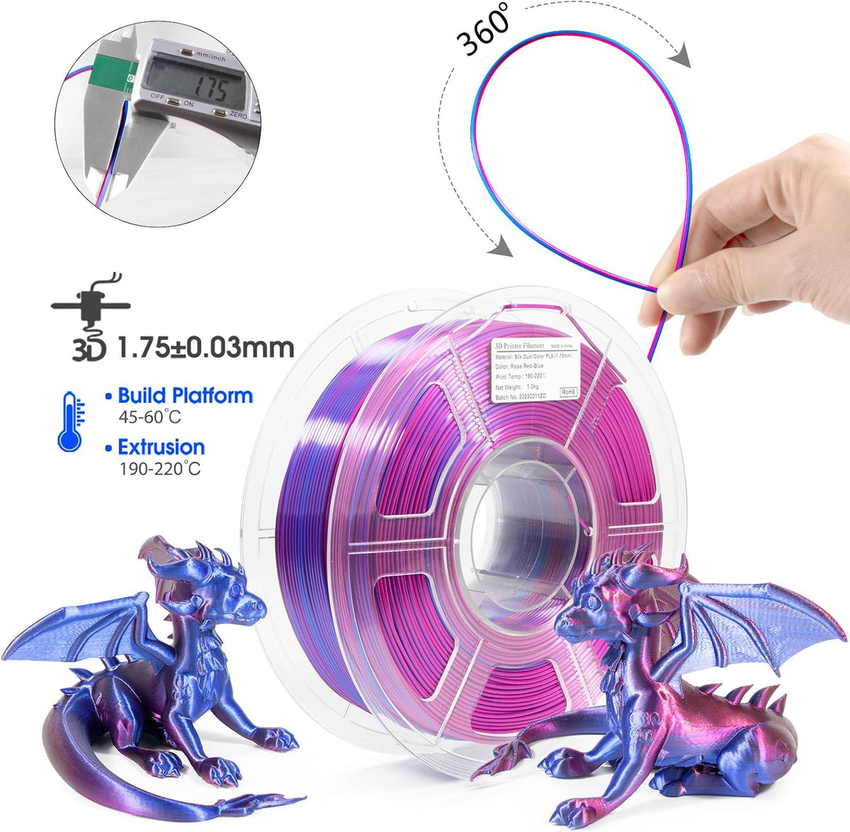 iSANMATE - Paquete de filamento sedoso de dos colores de ácido poli...