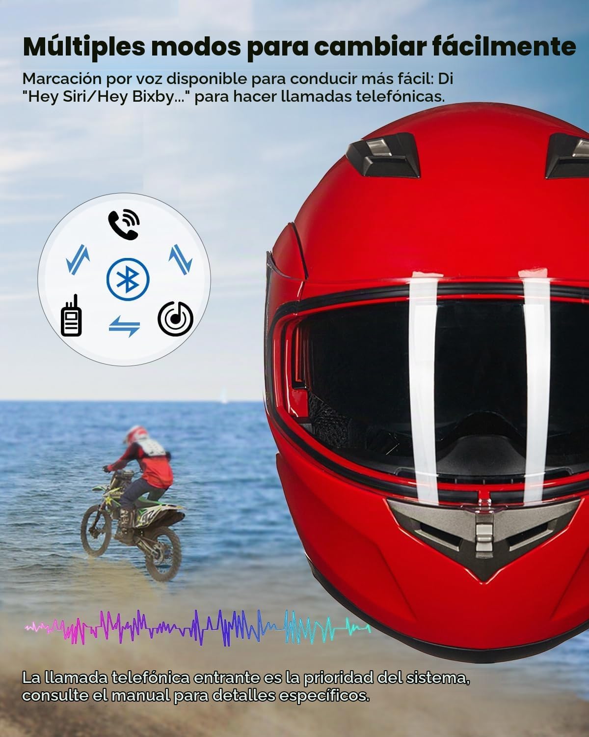 ILM - Casco de motocicleta modular con visera solar abatible, Bluet...
