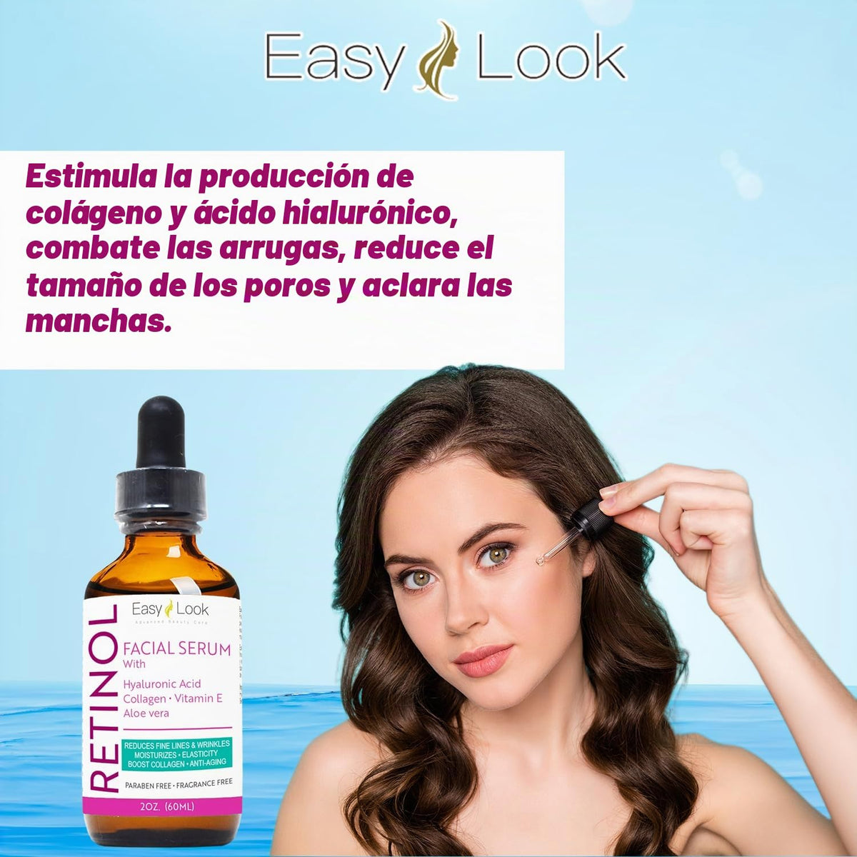 Suero de retinol para la cara con ácido hialurónico hidratante, col...