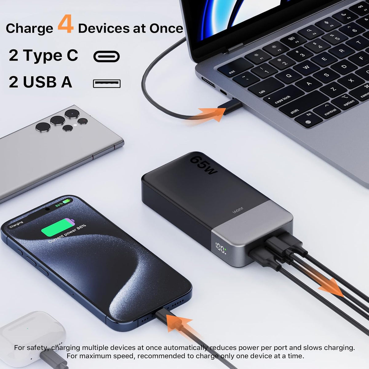 Cargador portátil para ordenador portátil JUOVI Power Bank 65W 2000...