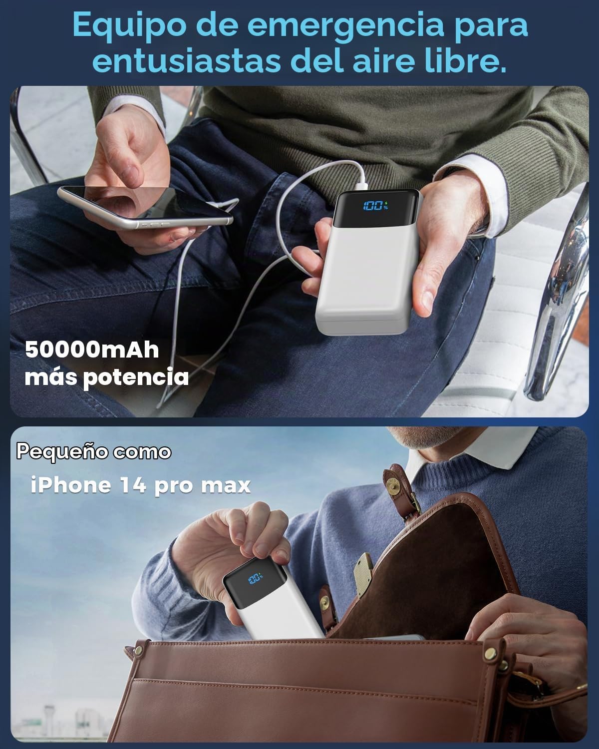 Cargador portátil Power Bank 50000mAh, PD 30W y QC 4.0 Carga rápida...