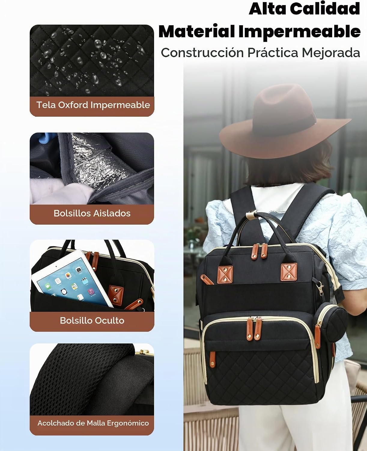 Lamroro Bolsa de pañales con estación de cambio, mochila impermeabl...
