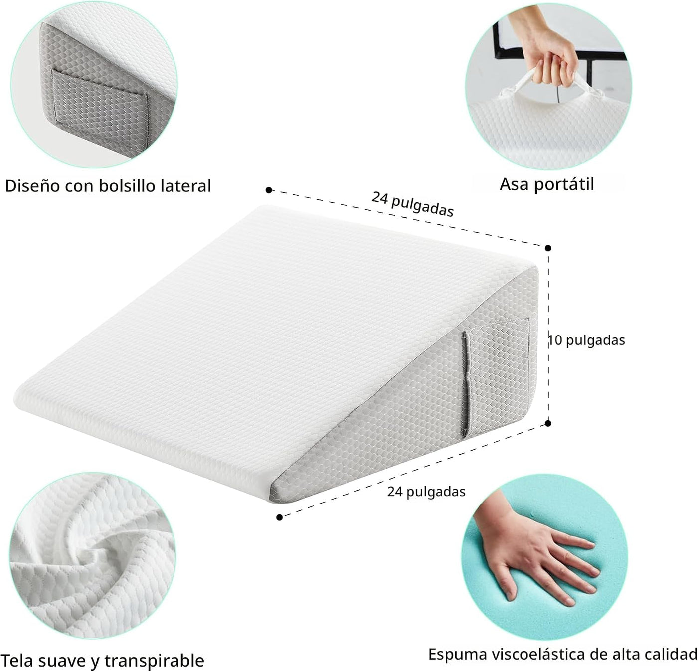 Bedluxe Almohada de cuña, almohada de cuña de cama de 10 pulgadas p...