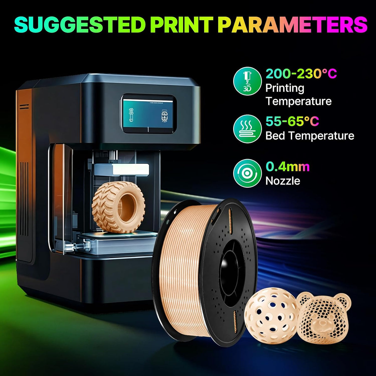 Colourbing Filamento flexible de impresora 3D de TPU 95A, suave y e...