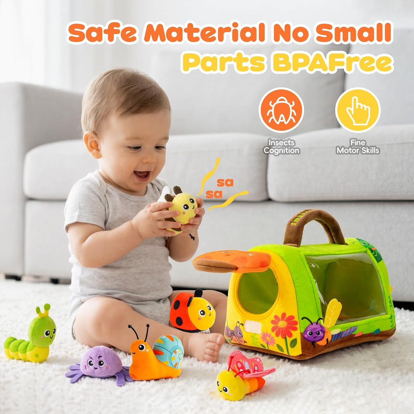 obnobm Insect House - Juego de juguetes de peluche con sonajero, ch...