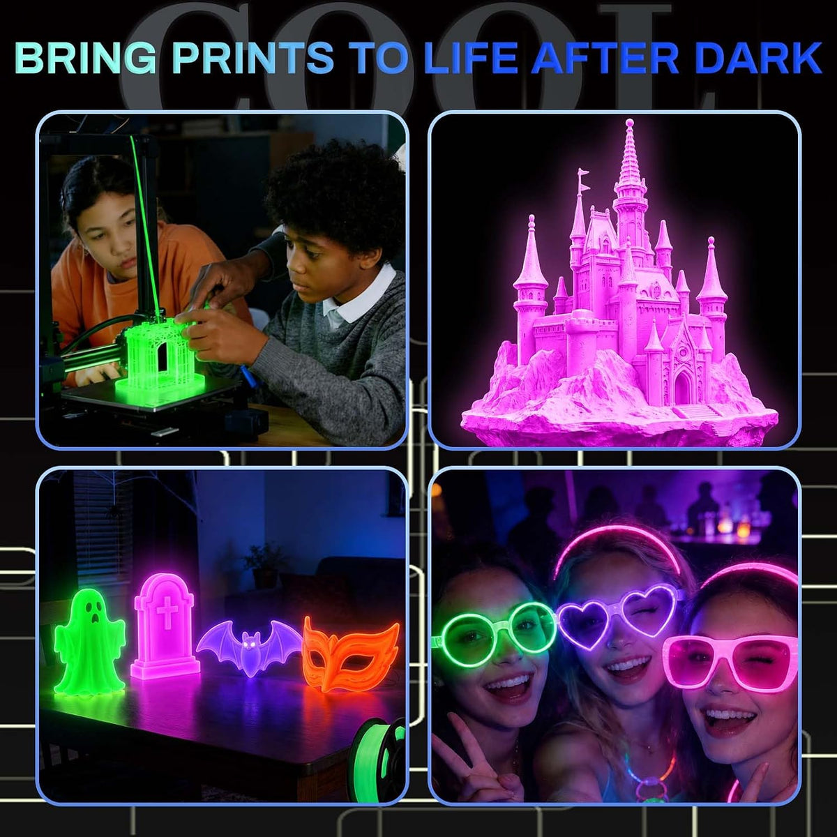 Frucindra Paquete de filamento para impresora 3D PLA + que brilla e...