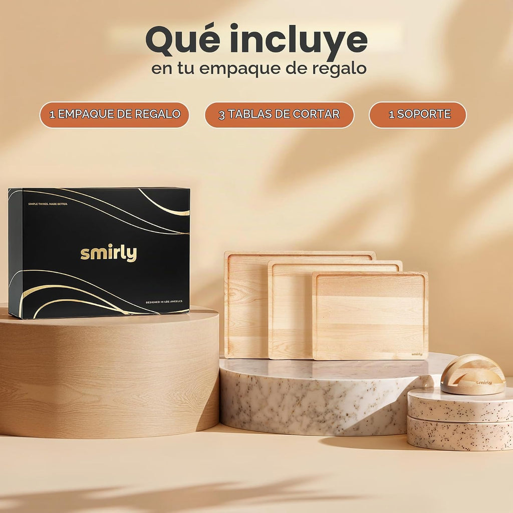 SMIRLY Juego de tablas de cortar de madera para cocina, juego de ta...