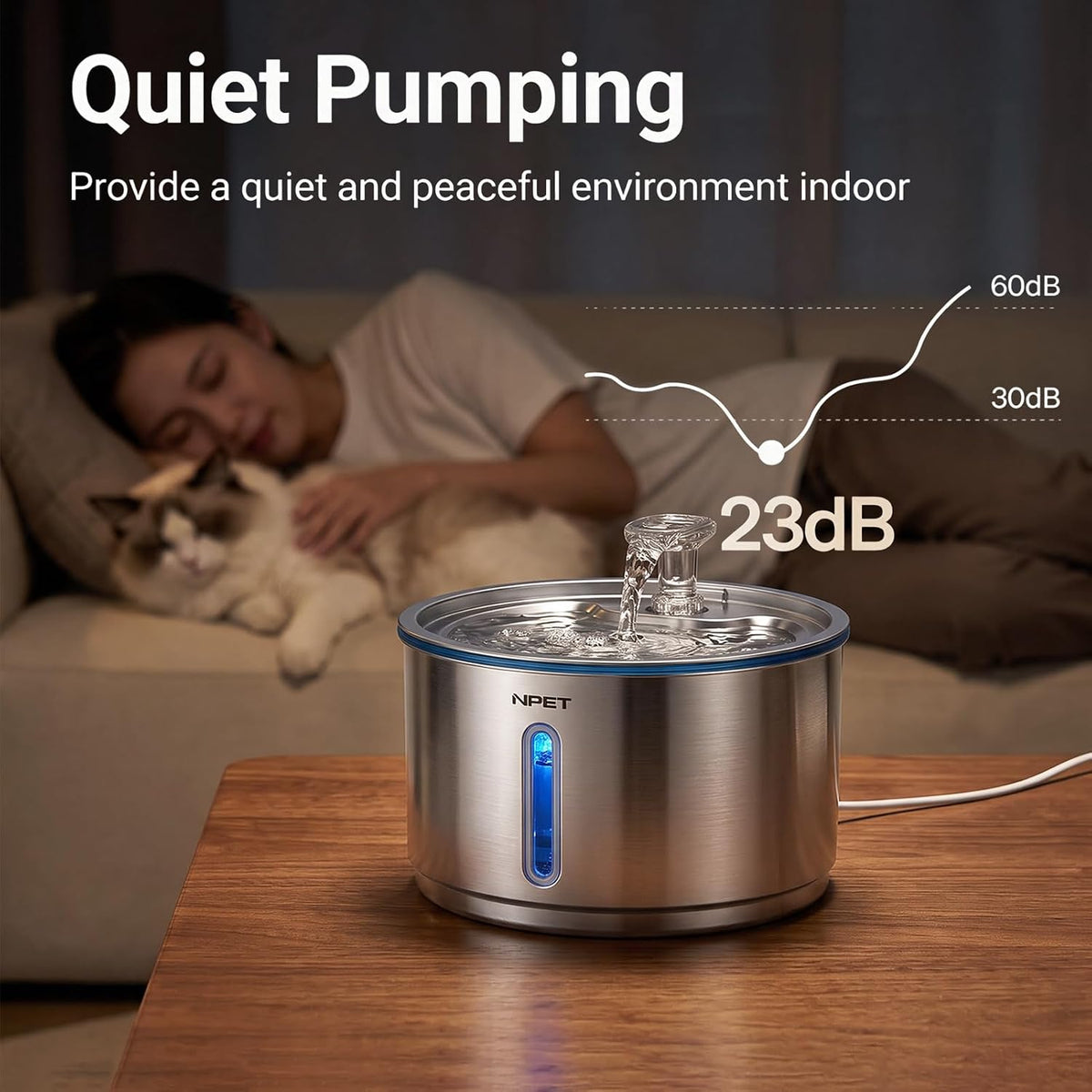 NPET Fuente de agua de acero inoxidable para gatos, 1 galón\/135 on...