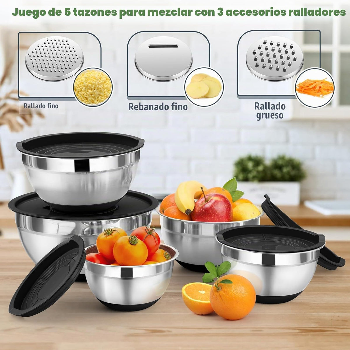P&amp;P CHEF - Juego de cuencos de mezcla con tapa, 5 piezas de cue...