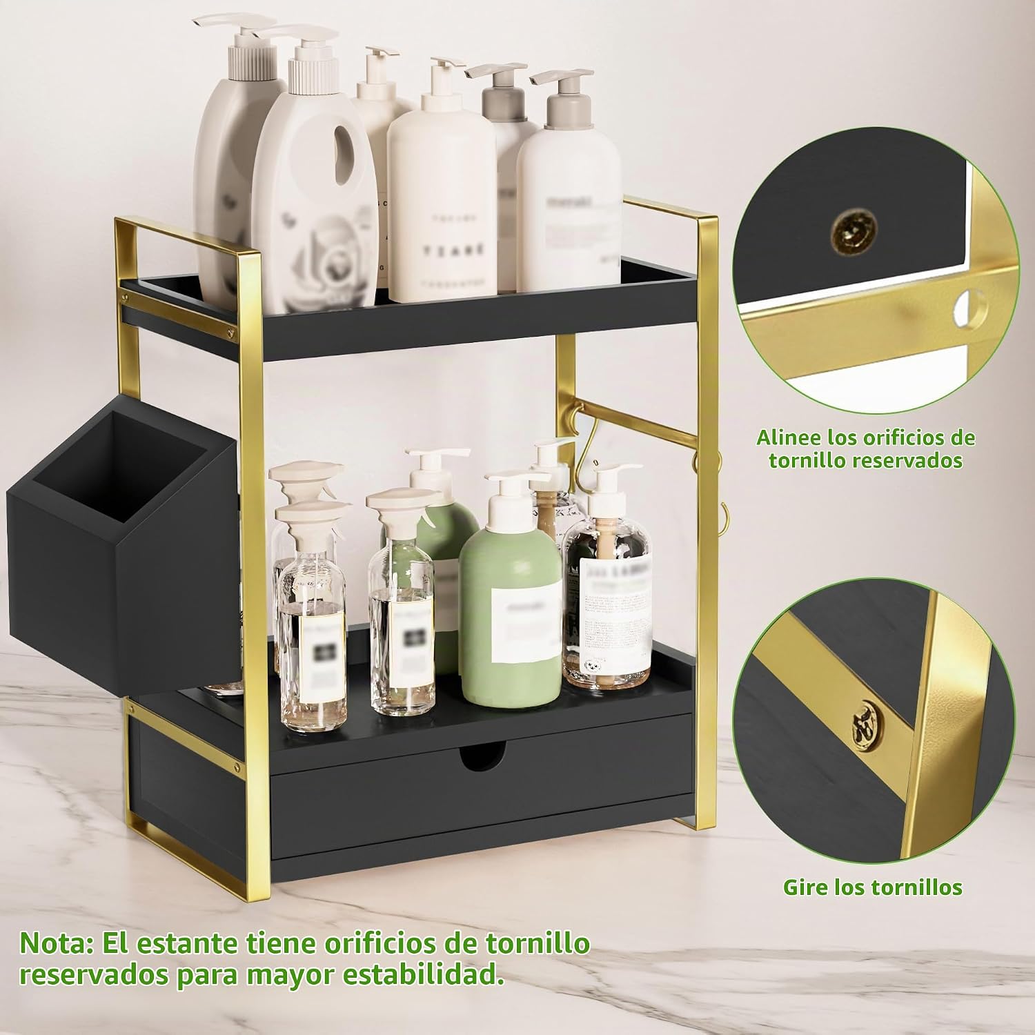 Organizador de mostrador de baño de 2 niveles, estante de tocador d...
