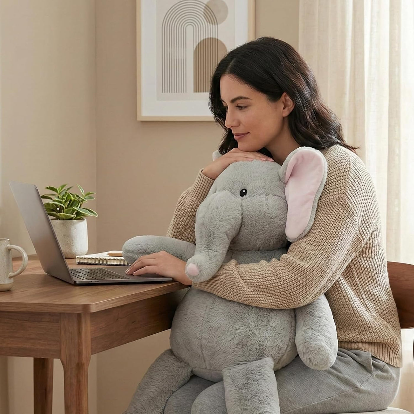 WEIGEDU Juguete de peluche de elefante de peluche aderezable, 24.4...