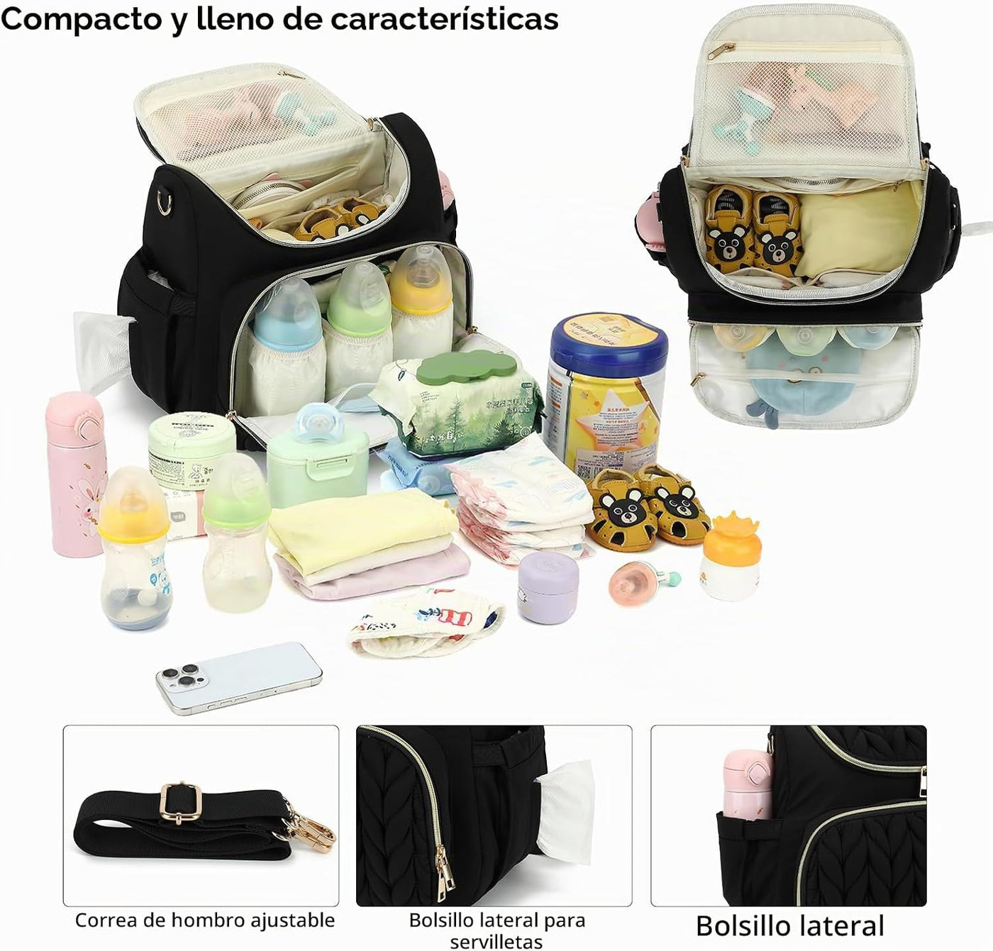 Bevkois Mochila pequeña para pañales acolchada, mini bolsa cruzada...
