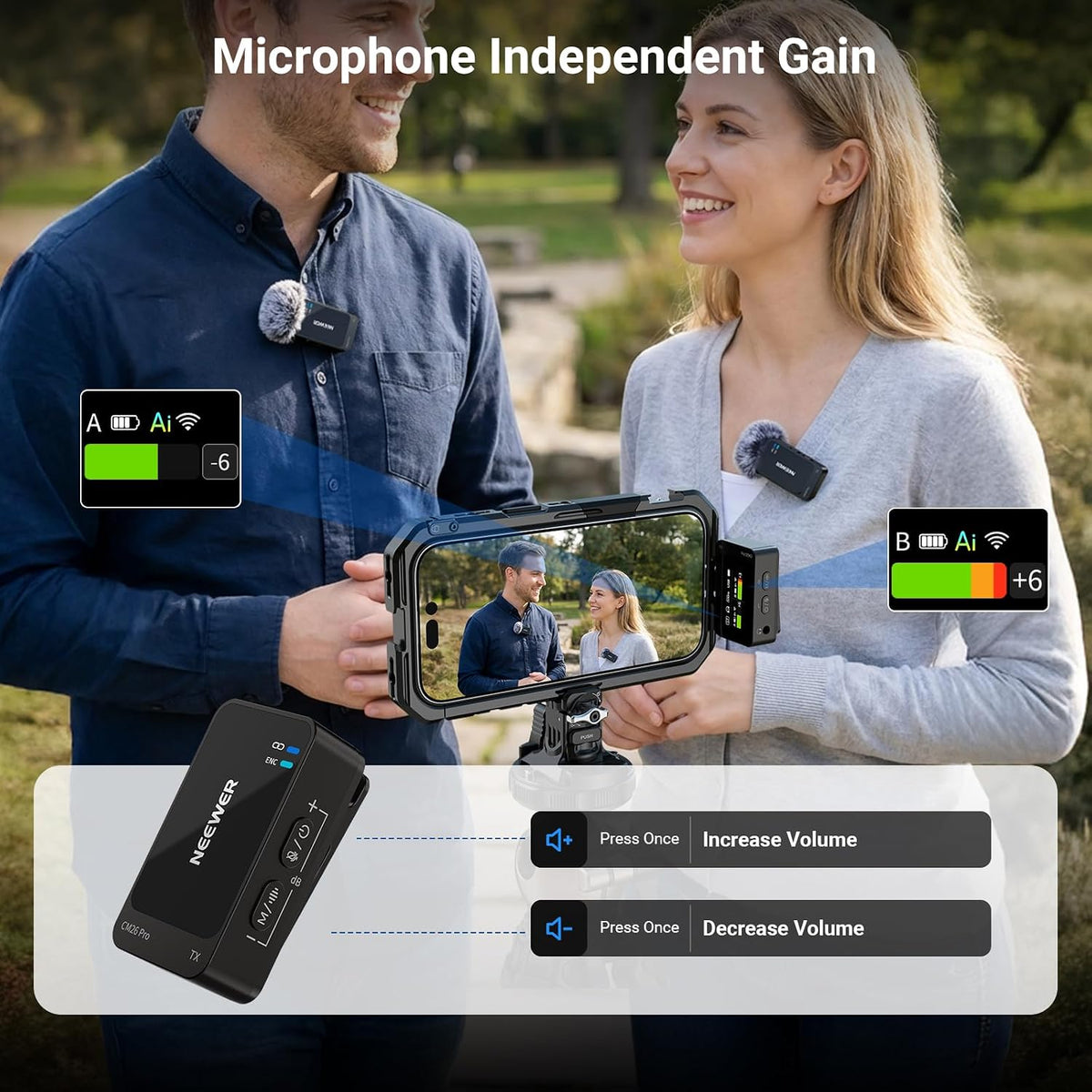 NEEWER CM26 Pro AI Micrófono Inalámbrico Compatible con iPhone Andr...