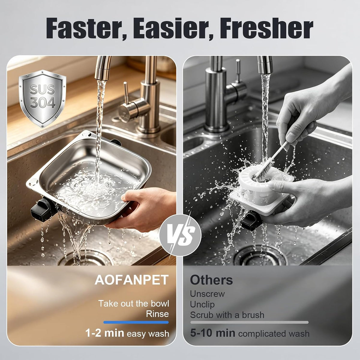 AOFANPET Fuente de agua inalámbrica para gatos, 3,5 L de acero inox...