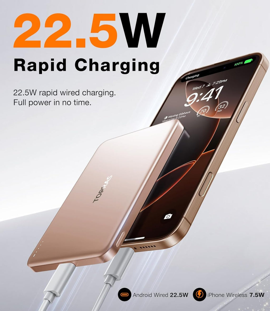 TORRAS MiniMag Power Bank, cargador portátil inalámbrico magnético...