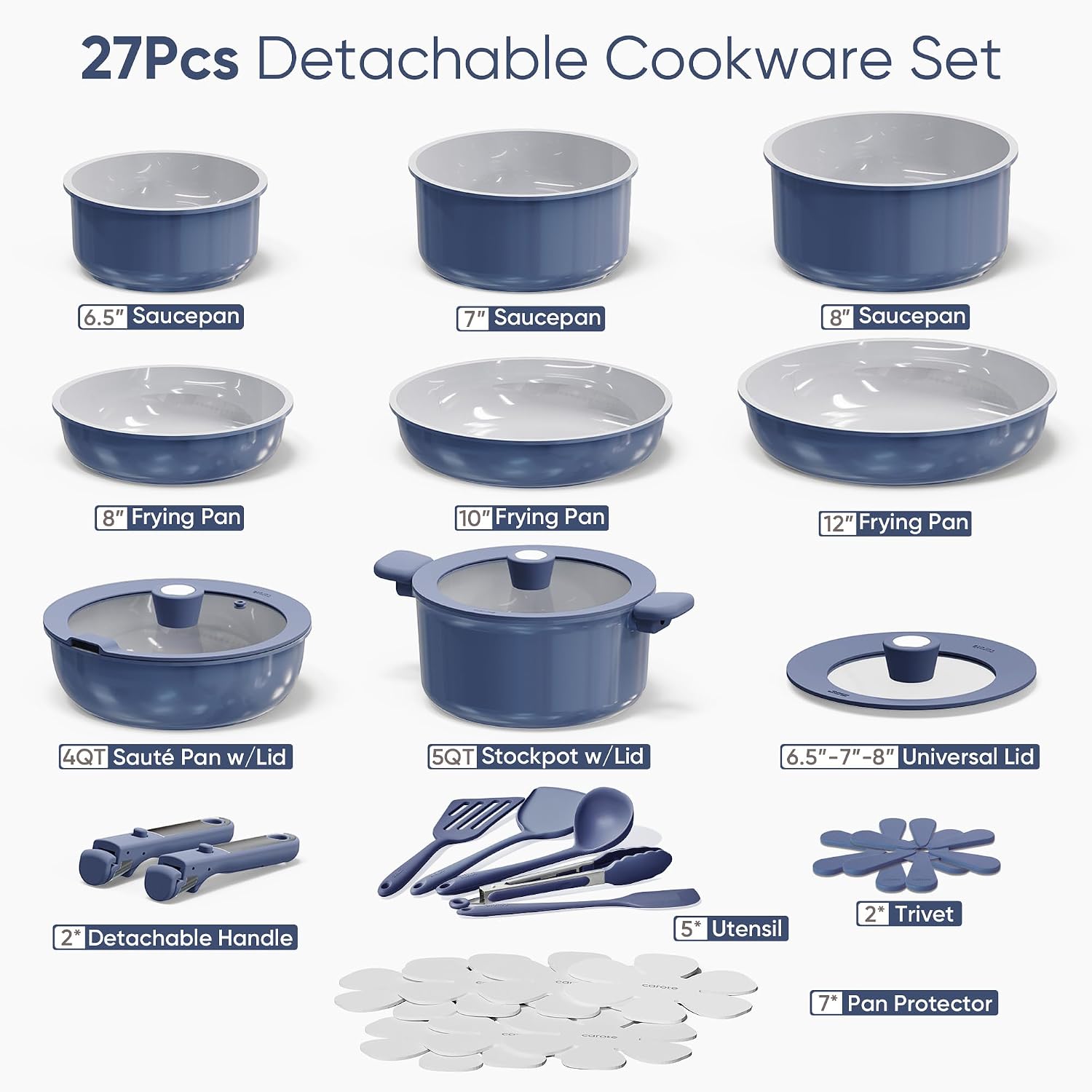 CAROTE Juego de Baterías de Cocina de Cerámica de 27 Piezas, Juego...
