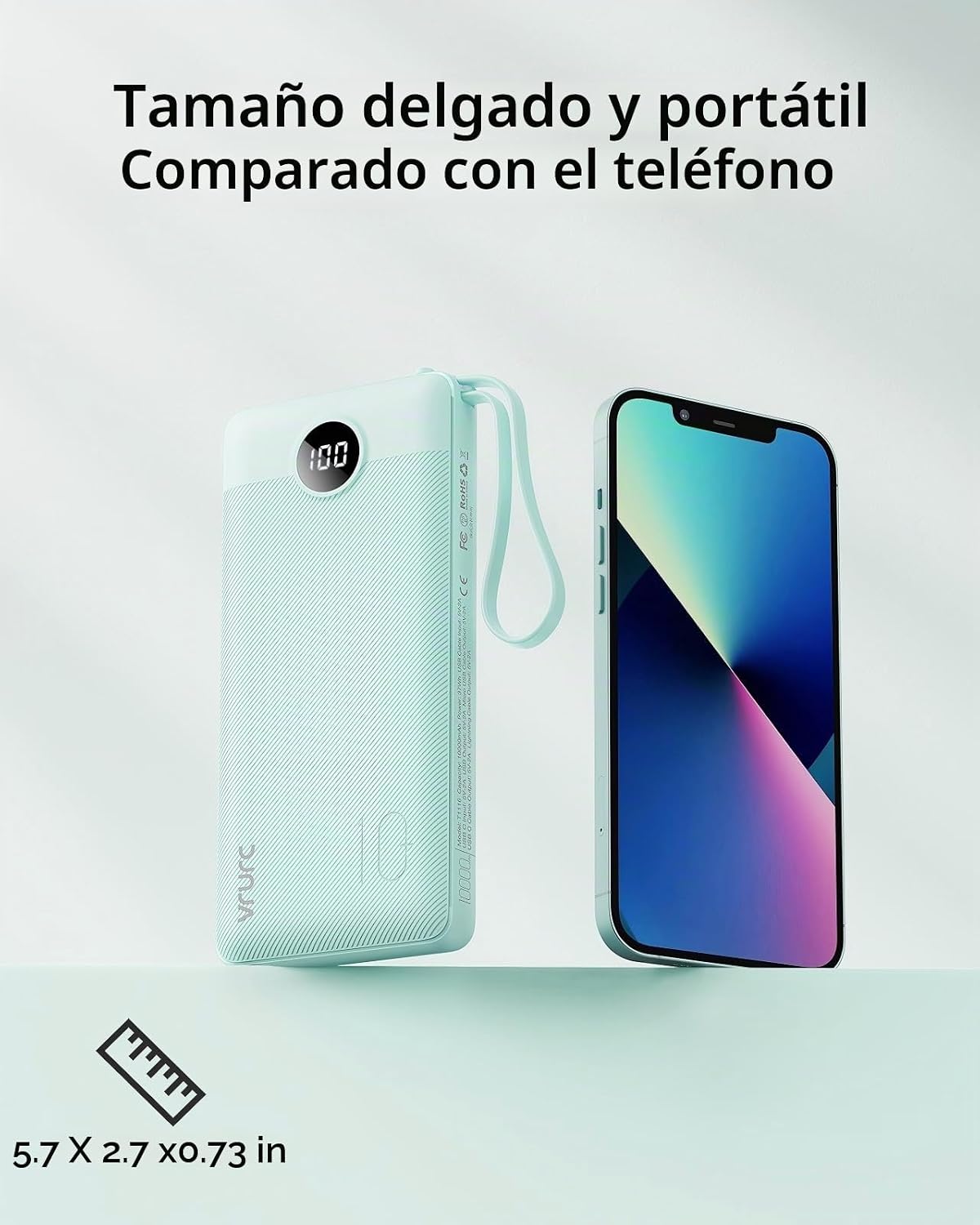 VRURC Cargador portátil, banco delgado de energía incorporado 4 cab...