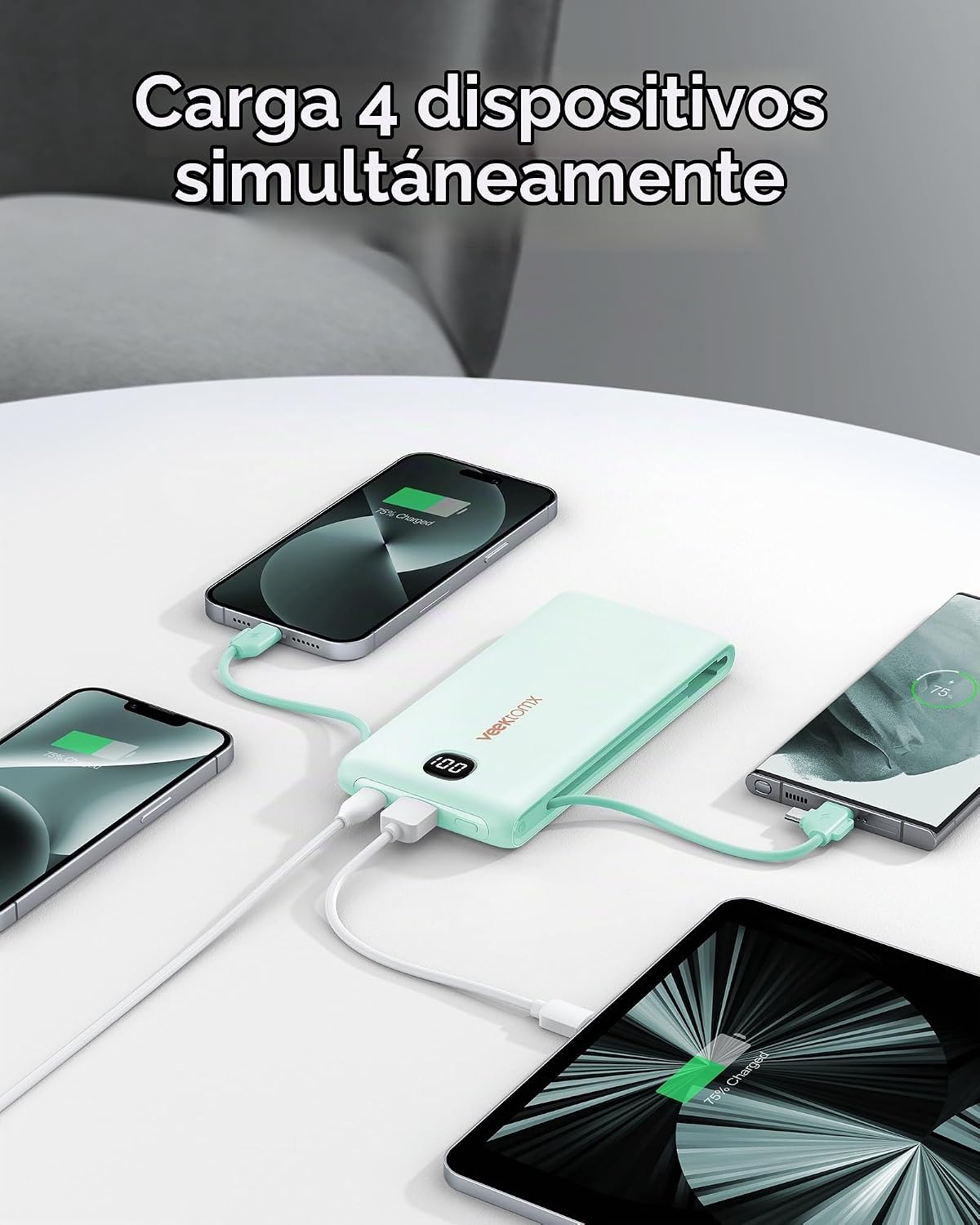 Cargador portátil VEEKTOMX de 10000 mAh con cables integrados y enc...