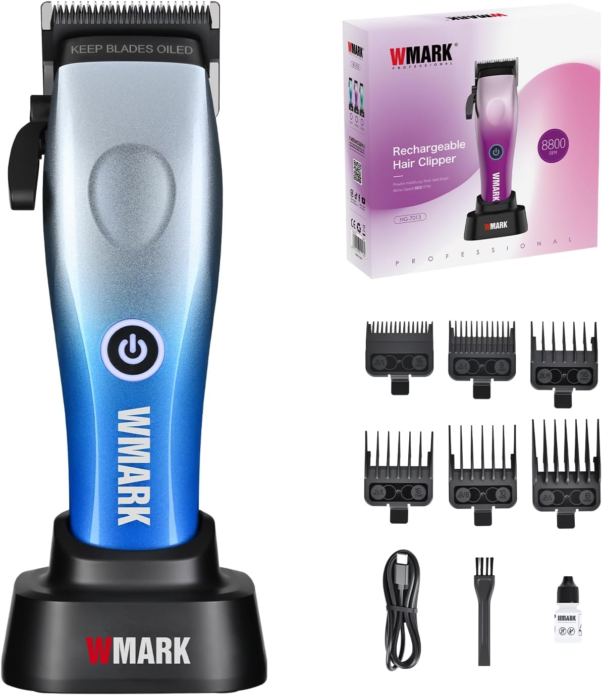 WMARK Cortapelos para hombre Profesional Inalámbrico Barber Clipper...