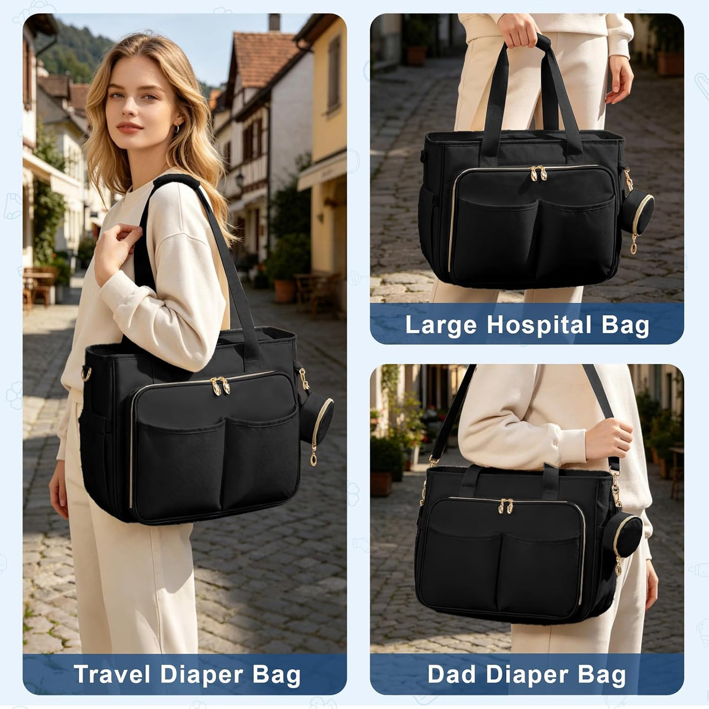GDNasist Bolsa de pañales, bolsa de pañales de viaje de gran capaci...