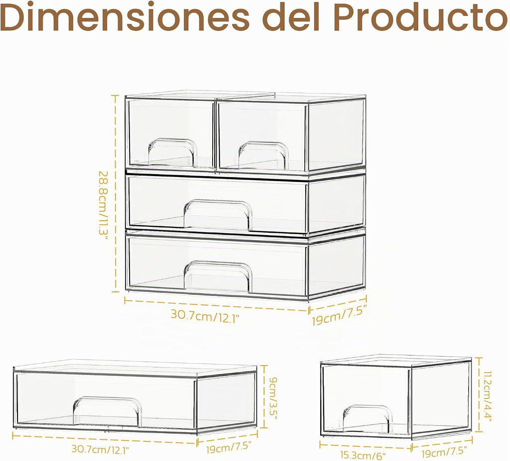 Criusia Cajones de almacenamiento apilables, paquete de 4 organizad...