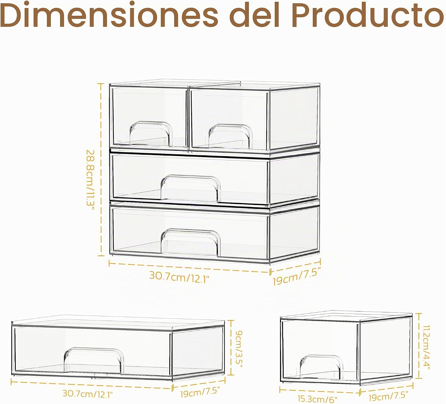 Criusia Cajones de almacenamiento apilables, paquete de 4 organizad...