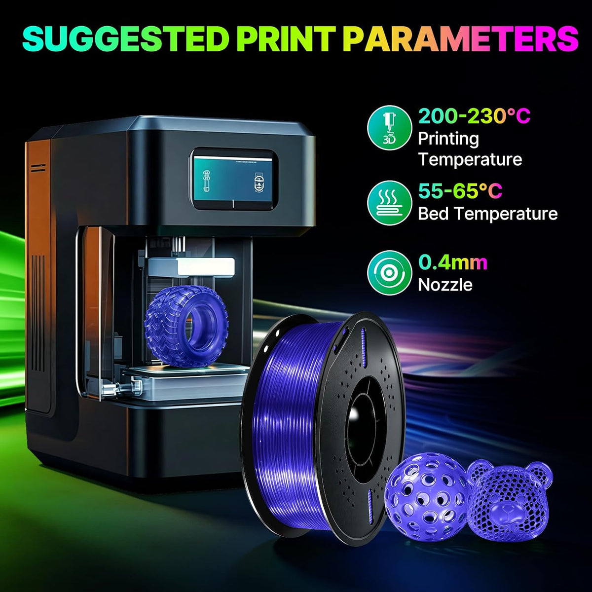 Colourbing Filamento flexible de TPU 95A para impresora 3D, suave y...