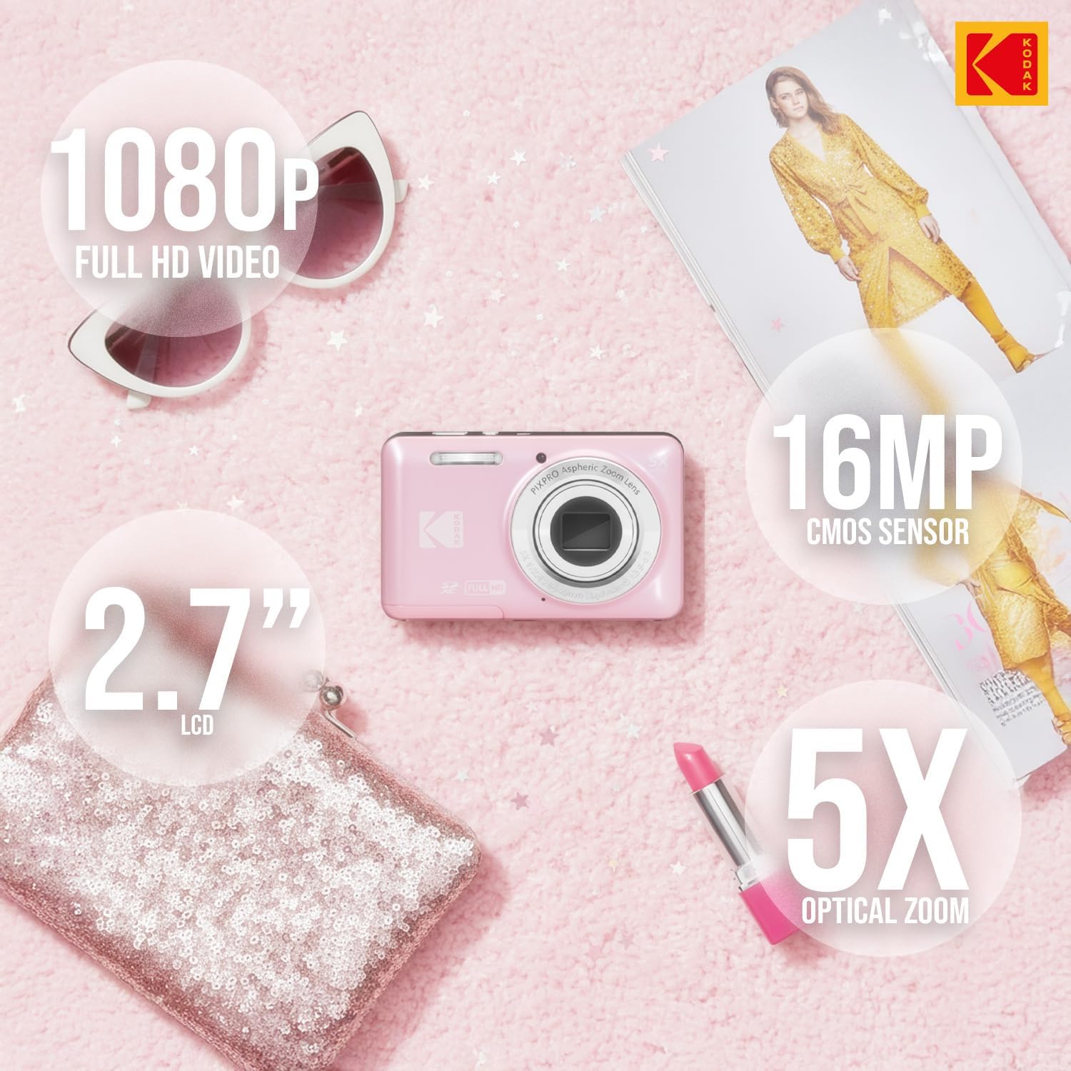 Kodak PixPro Friendly Zoom FZ55 16MP 1080p Cámara Full HD (Rosa pas...