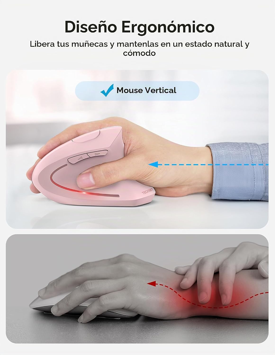 TECKNET Ratón ergonómico inalámbrico, Ratones verticales recargable...