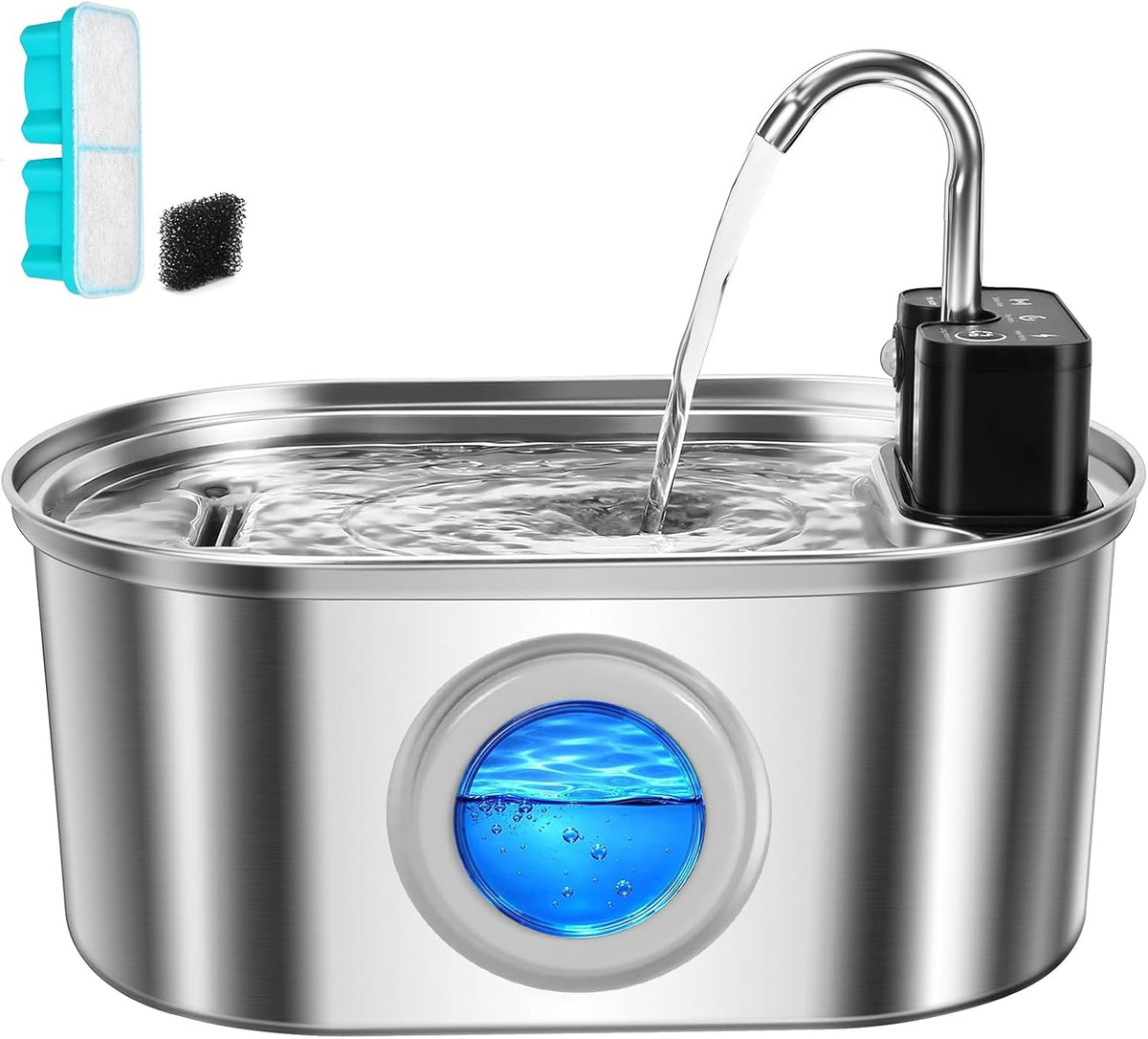 VinDox Fuente de agua inalámbrica de acero inoxidable para gatos, f...