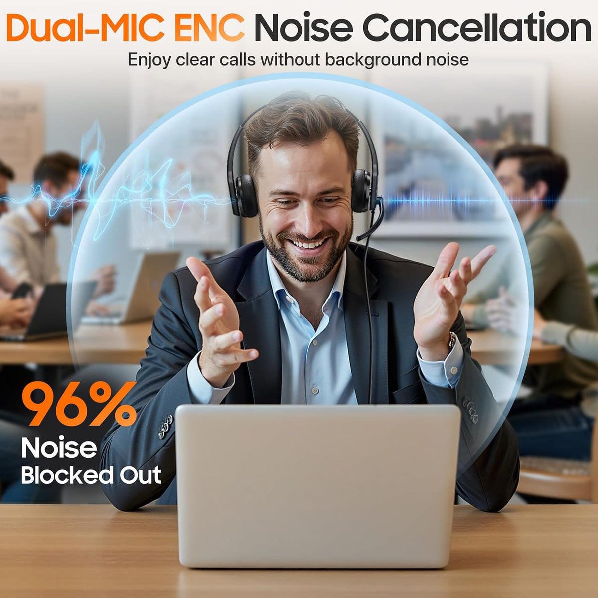 Necode Auriculares USB con micrófono para PC, auriculares con cable...