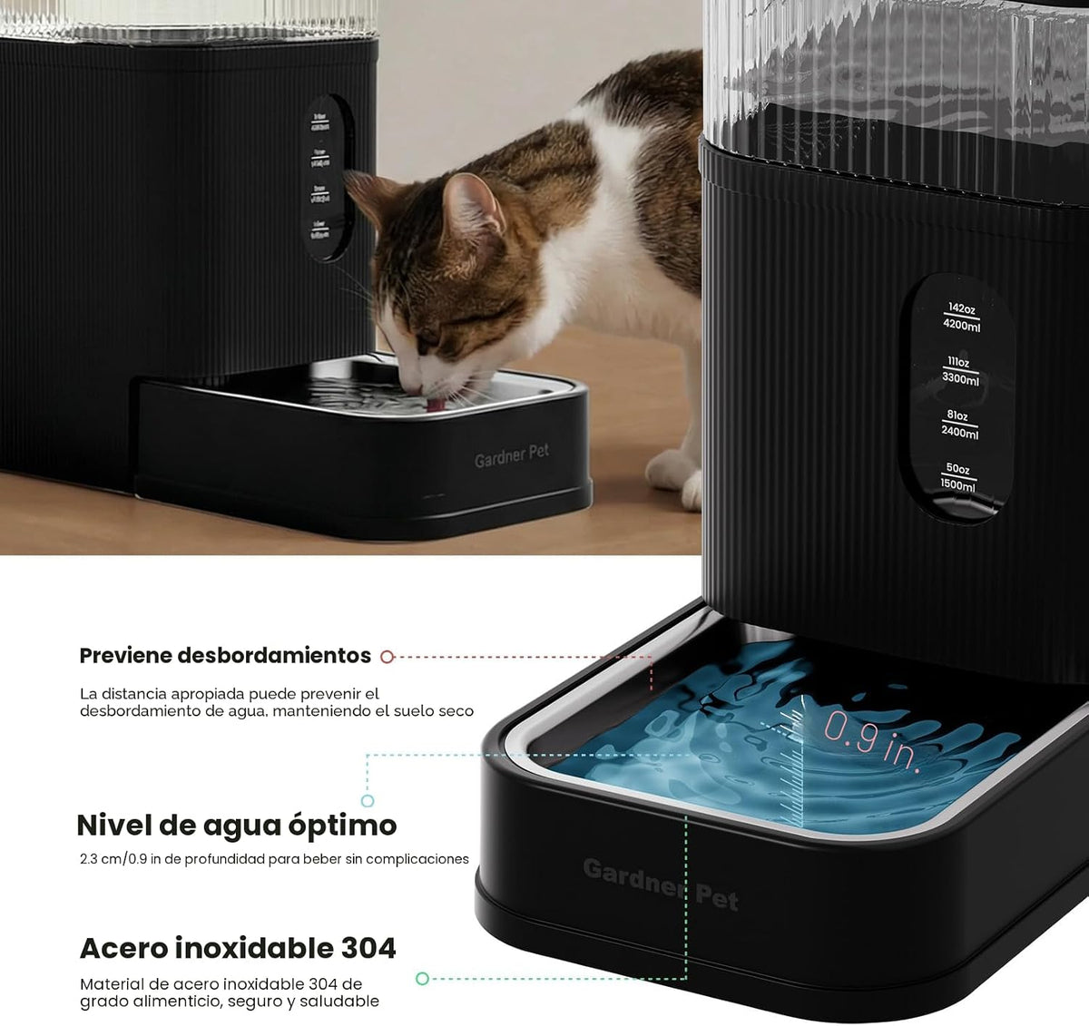 Dispensador automático de agua para perros de 2.2 galones con cuenc...